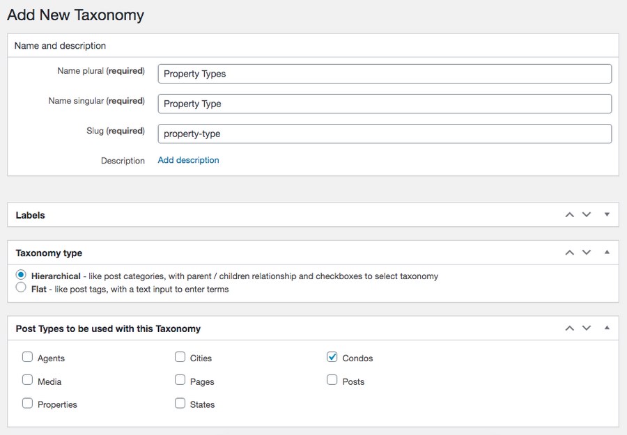 New Taxonomy settings