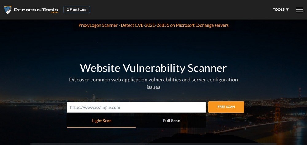 Pentest-Tools website vulnerability scanner