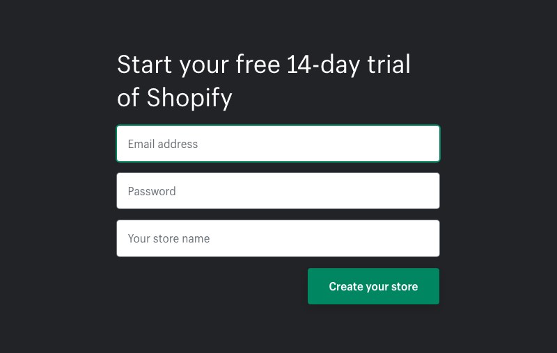 Shopify start free trial