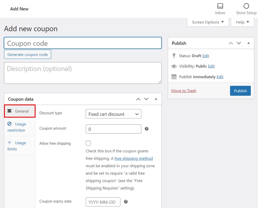 WooCommerce coupon general setting