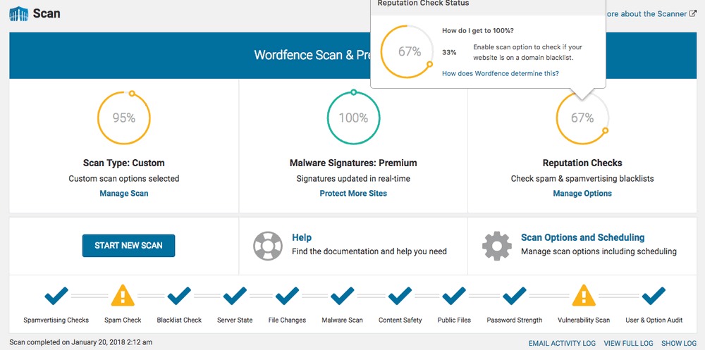 Wordfence dashboard WordPress