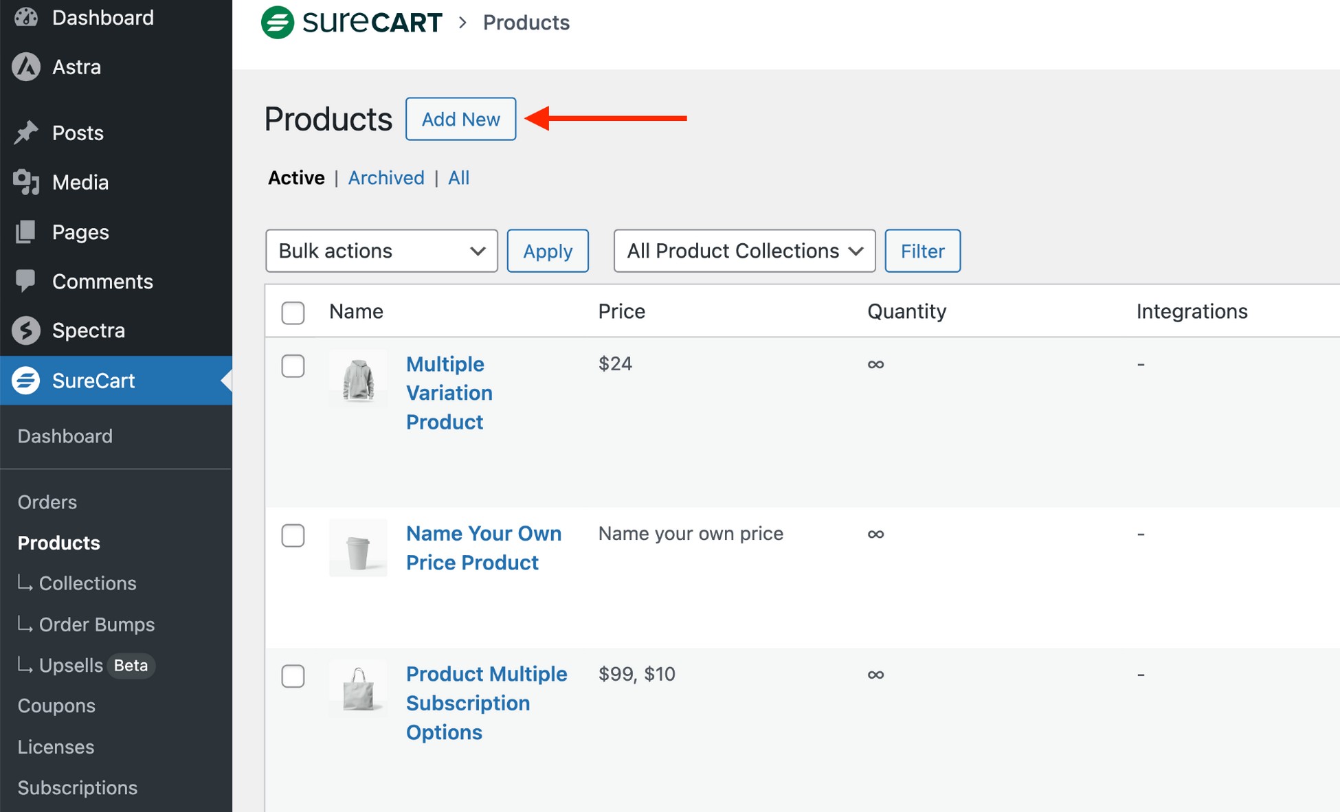 add new product with surecart