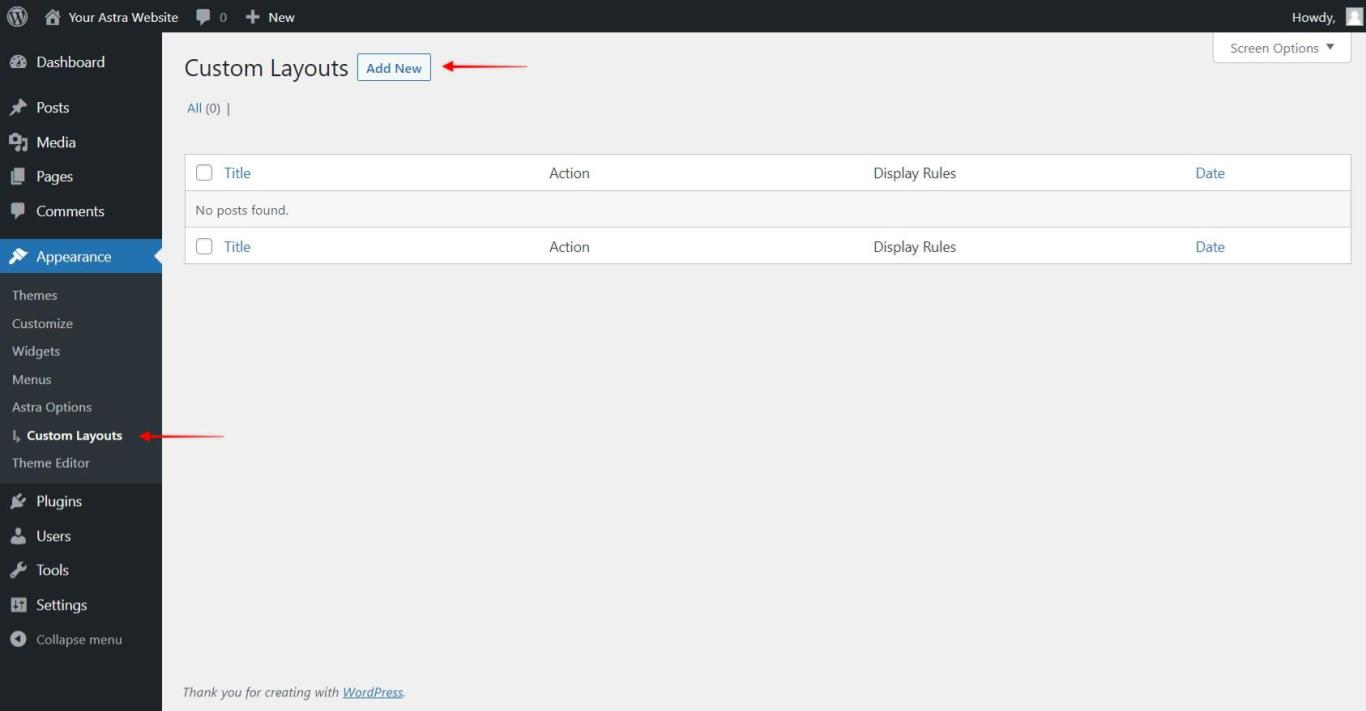 Add New Astra Custom Layout