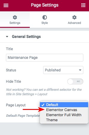 Change elementor page layout