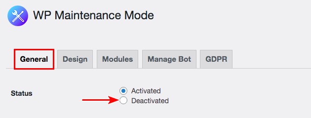 Deactivate WP maintenance mode