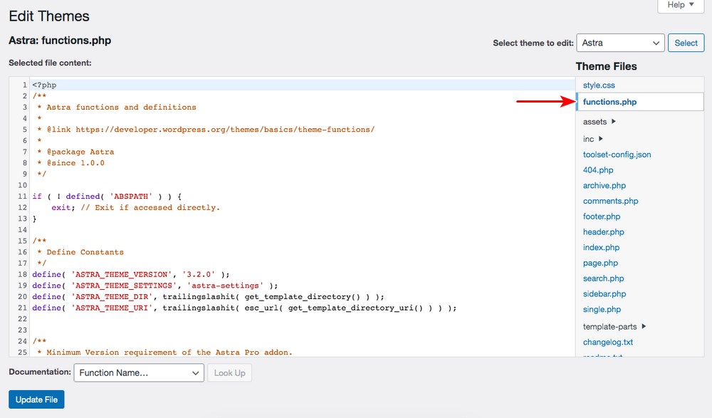 Edit theme function php file