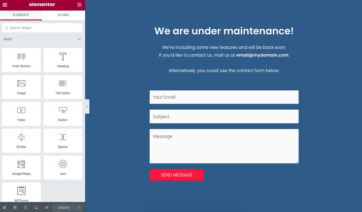 Elementor maintenance page design