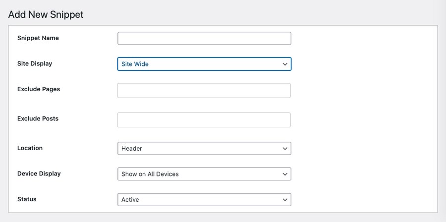 HFCM new snippet settings