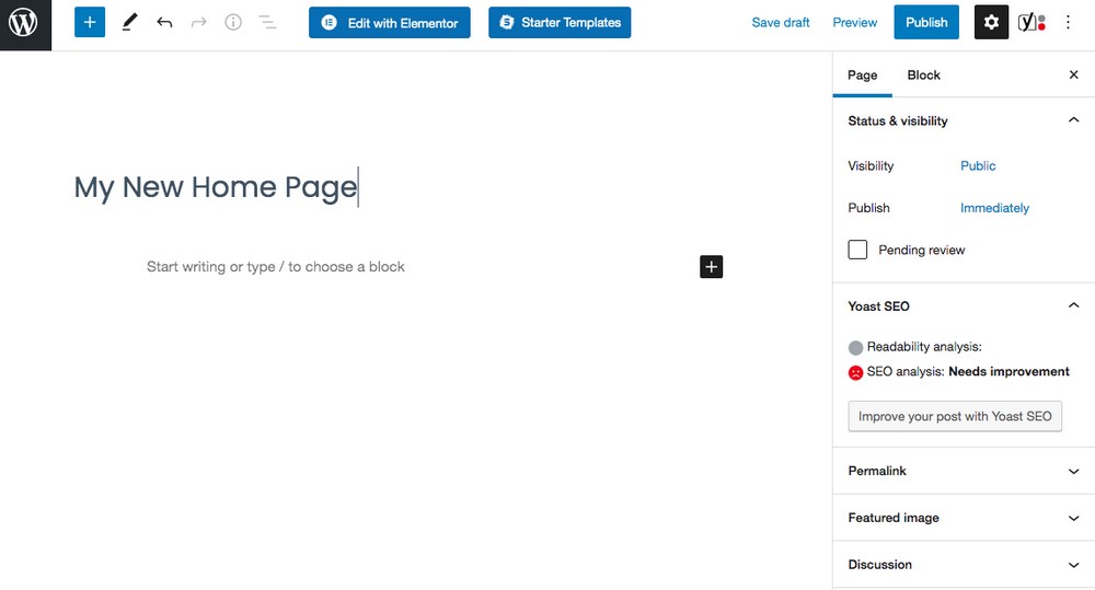 New page on WordPress