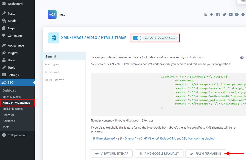 Sitemap using SEOPress