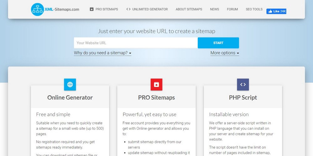 XML Sitemaps Generator homepage