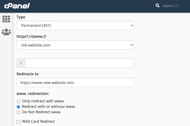 cPanel redirect setup