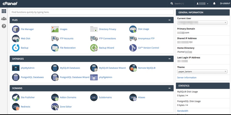 cPanel admin panel