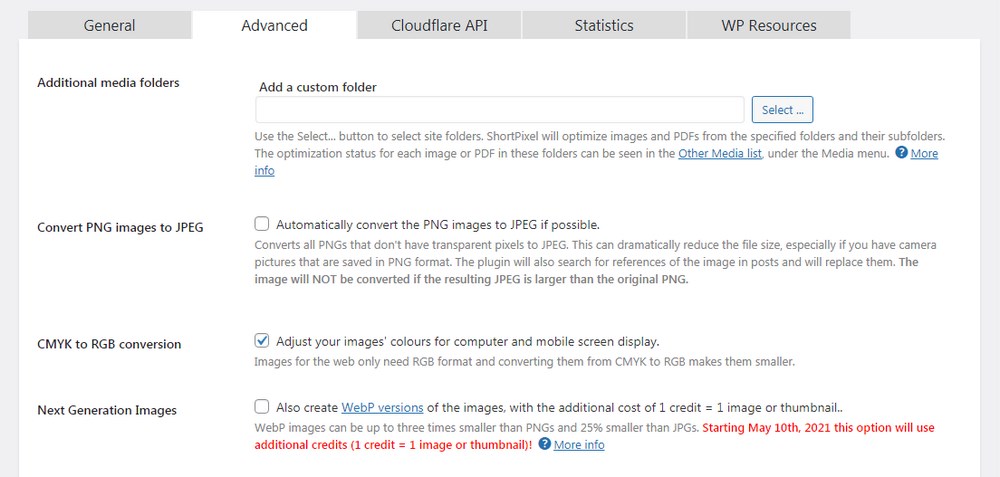 ShortPixel settings