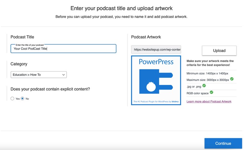 Blubrry podcasting settings