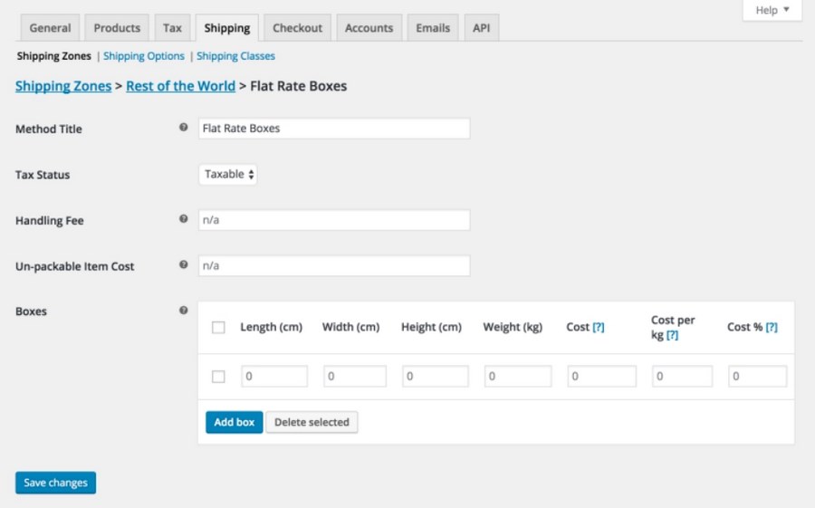 Flat rate boxes settings