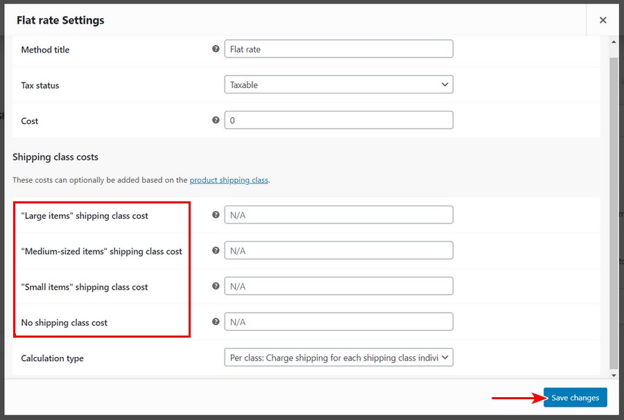 Flate rate settings