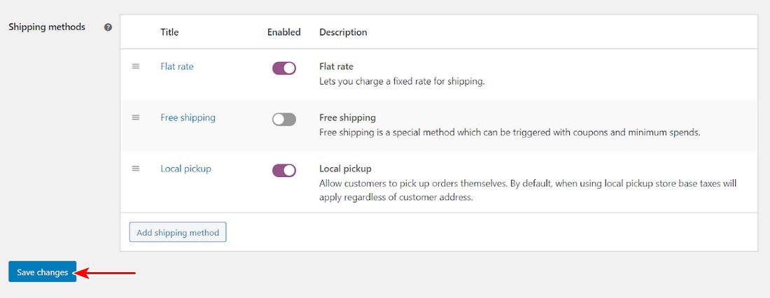 Save WooCommerce shipping methods