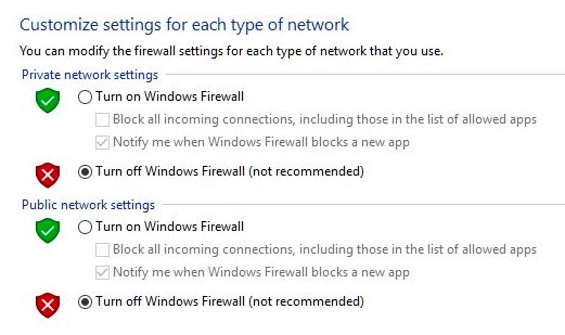 Turn off windows firewall