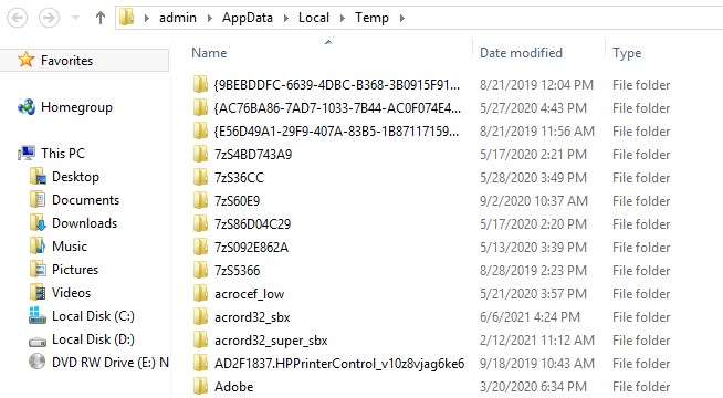 Windows temp folder