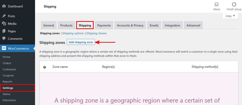 WooCommerce add shipping zones