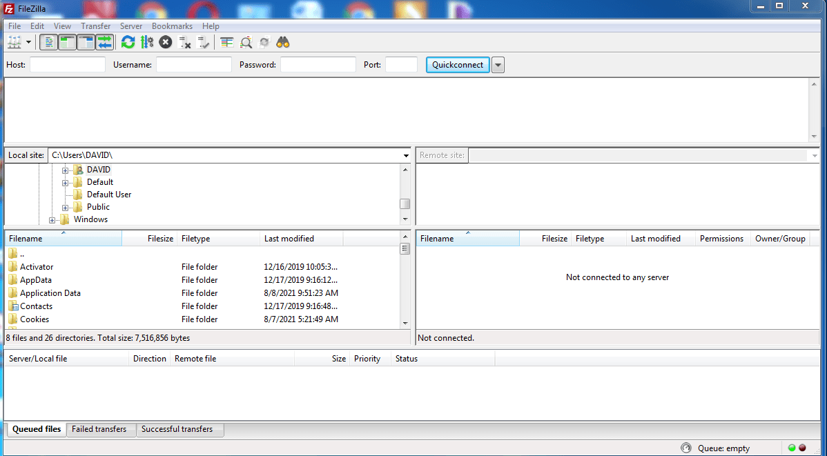 Filezilla interface