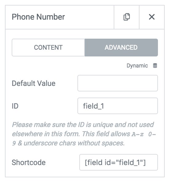 Form widget advanced settings