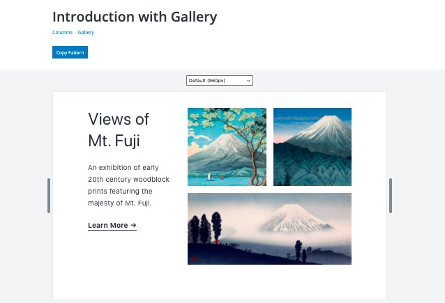 WordPress gallery block pattern example