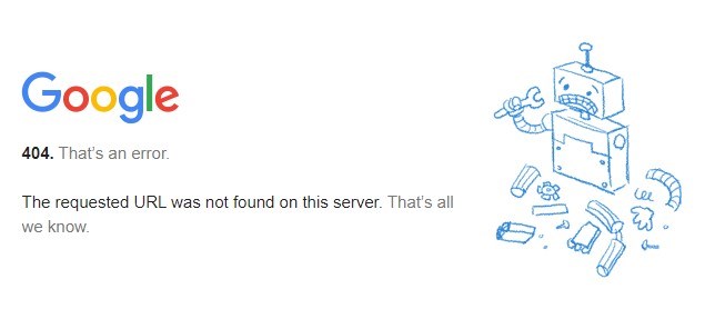 Google 404 error example