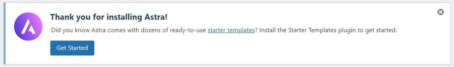 Thank you for installing Astra notice