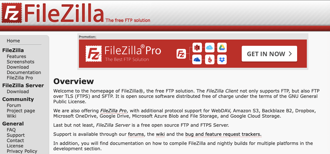 FileZilla website