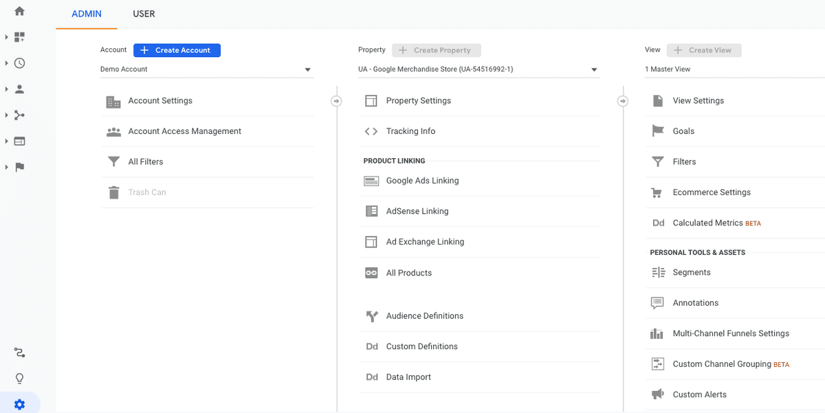 Google analytics settings