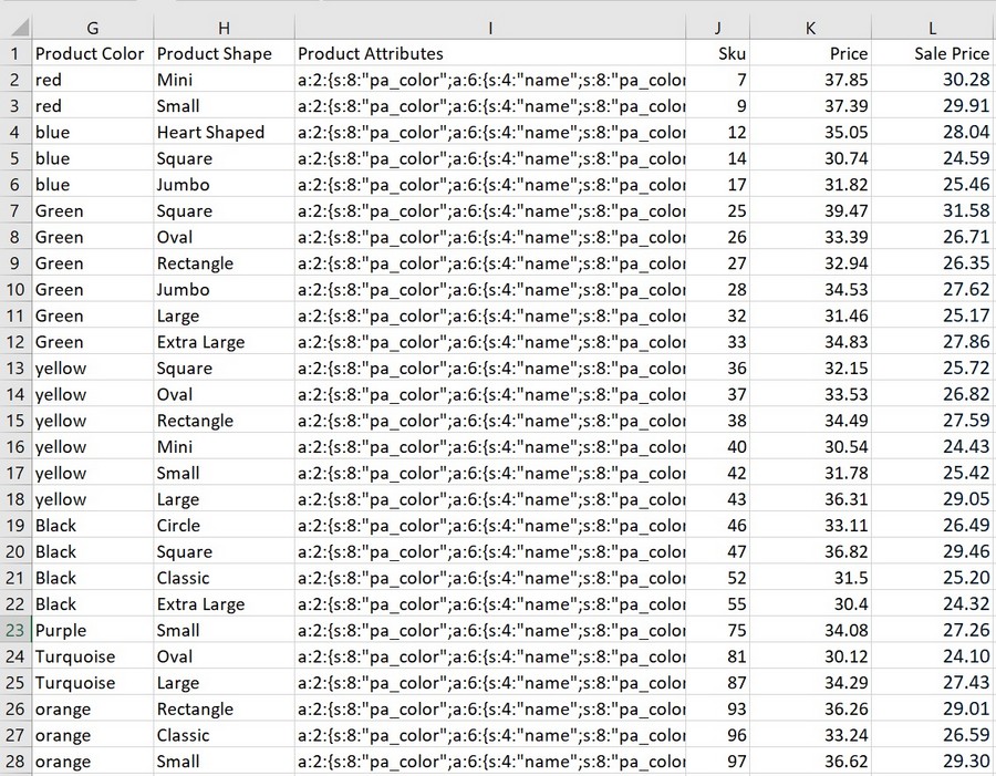 Exported WooCommerce product data 2