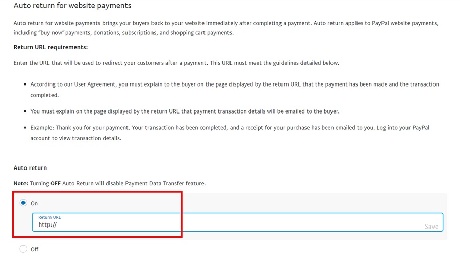 add auto return url in paypal