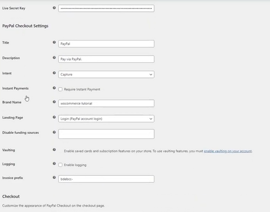 additional paypal checkout settings in woocommerce