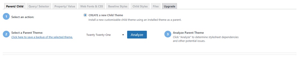 Child theme setup wizard