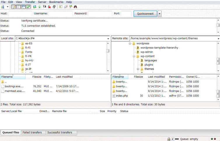 FileZilla to access WordPress theme folder