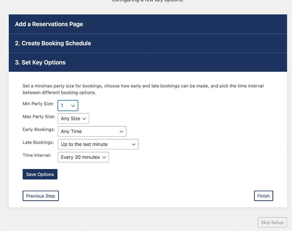 set party size in restaurant reservation