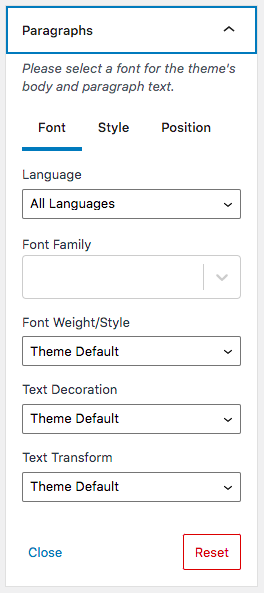 Change font paragraph settings