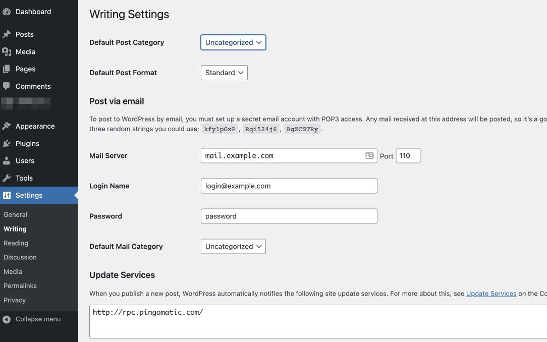 Update Writing Settings