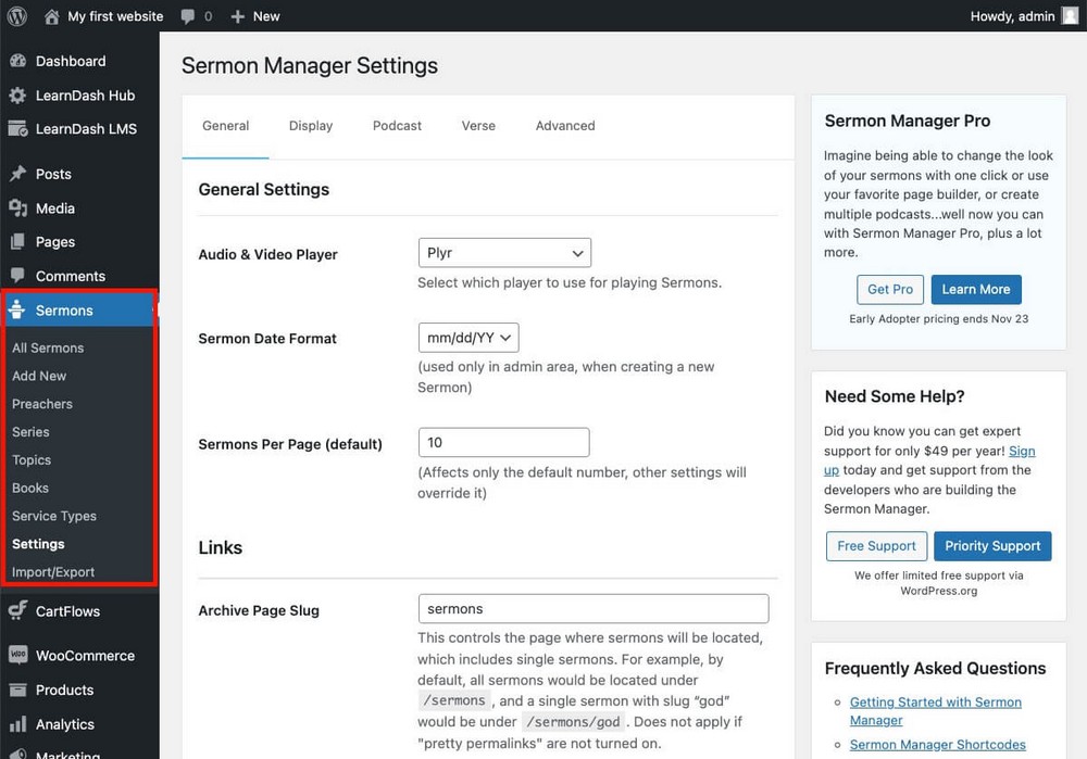 Sermon Manager Settings