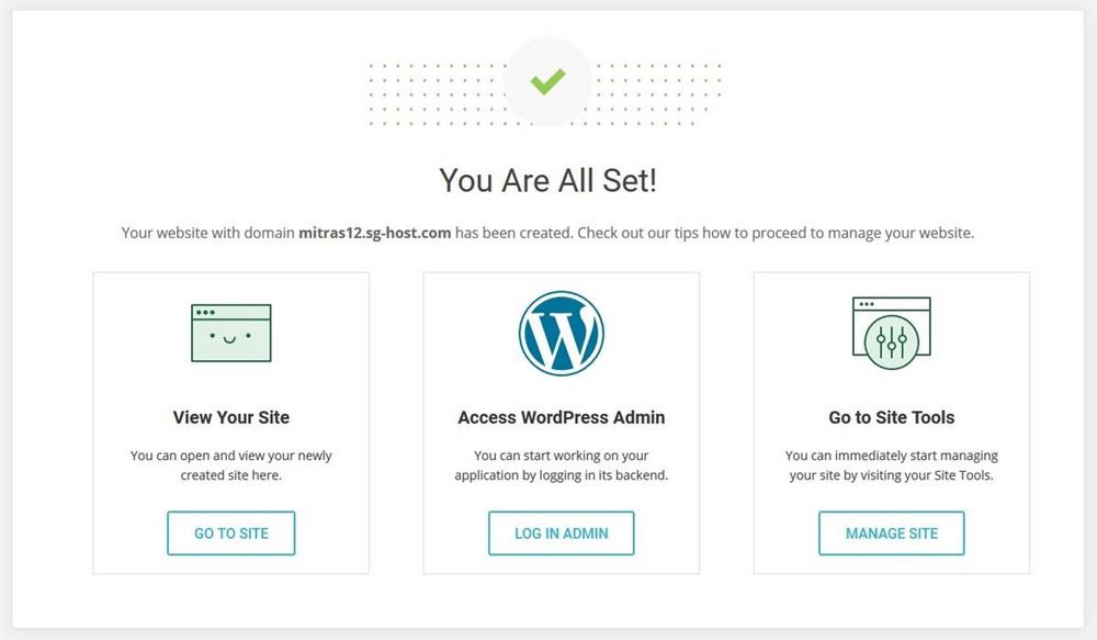 WordPress installation complete