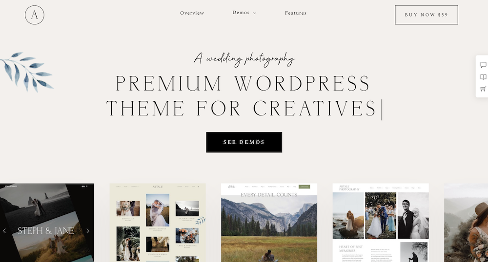 Artale WordPress Wedding Photography Theme