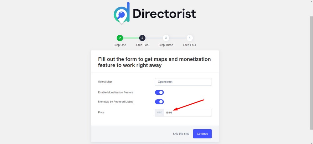 Directorist setup wizard - Setting price for featured listing