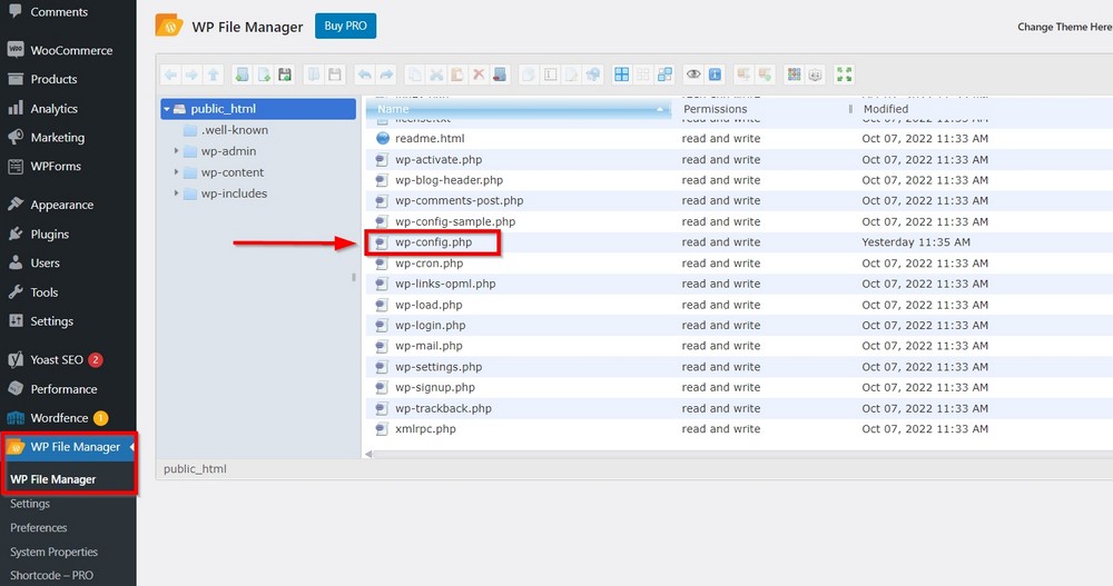 wp-config php through file manager plugin