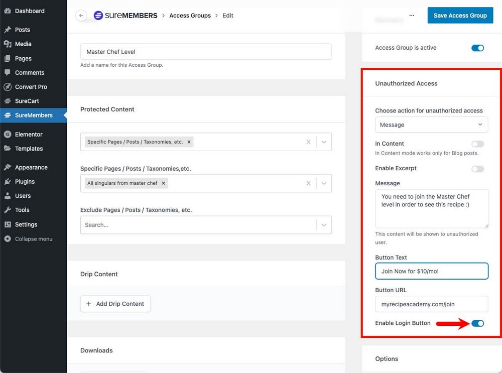 Configure Login form on protected content