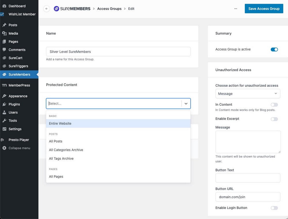 How to create access levels with SureMembers