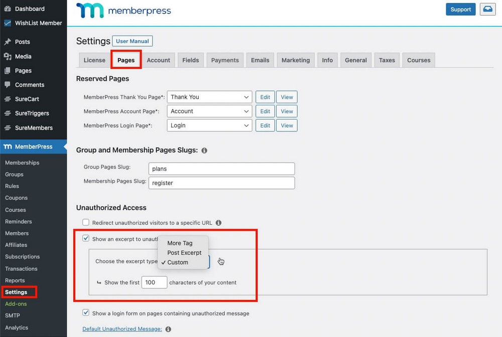 Showing excerpts in MemberPress