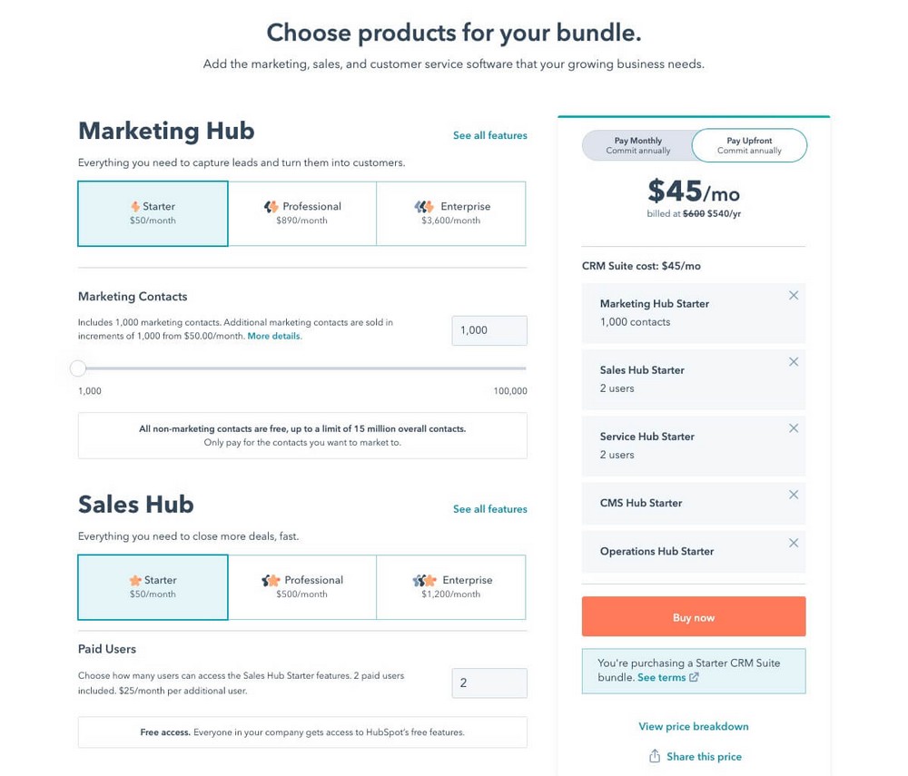 HubSpot bundle pricing