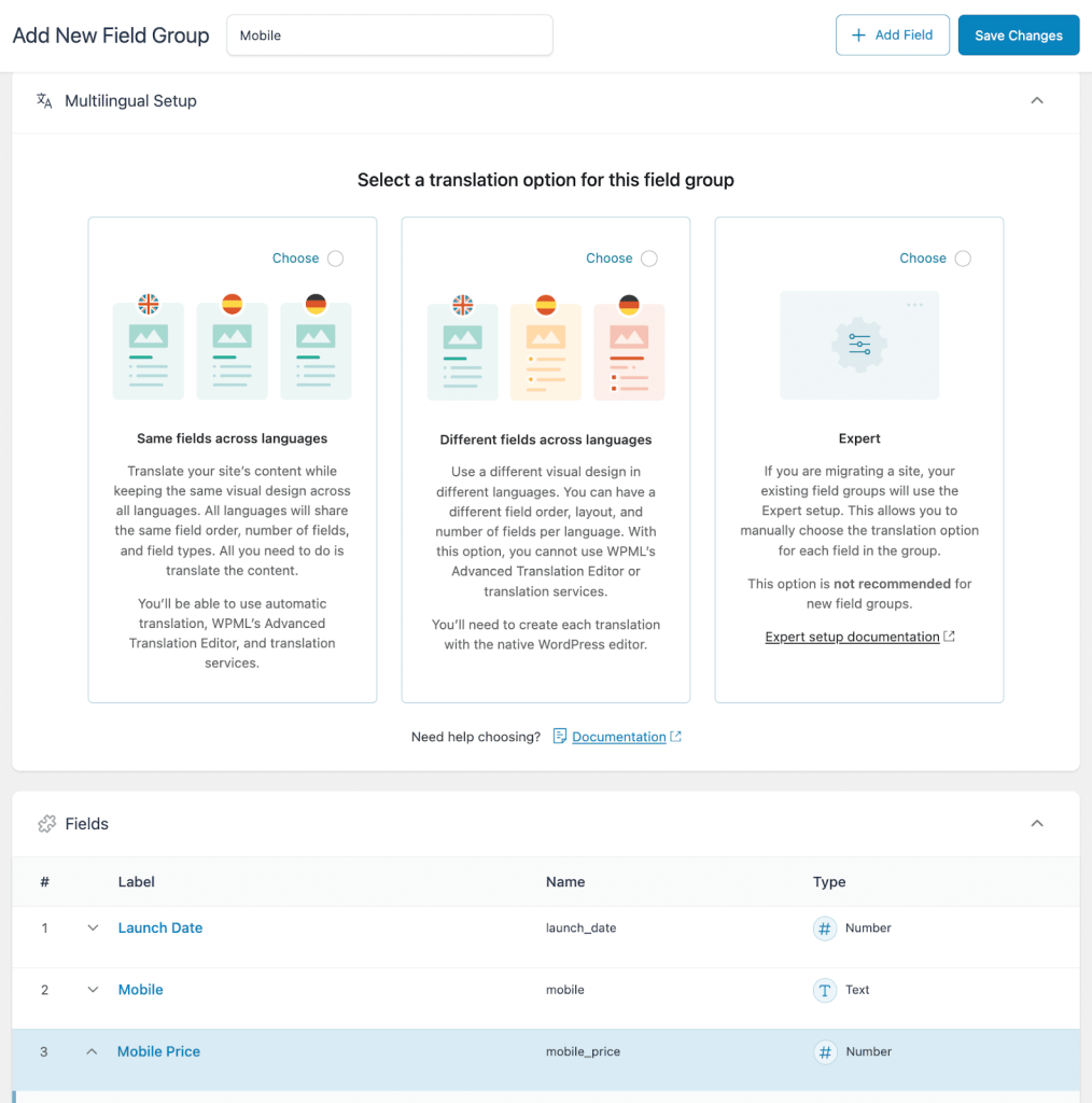 step 1 translating advanced custom fields